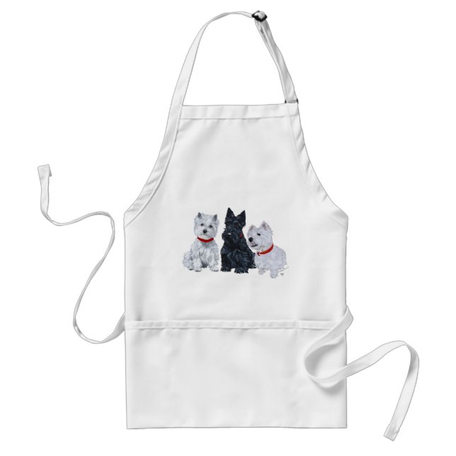 Westies and a Scottie Together Adult Apron (Front)