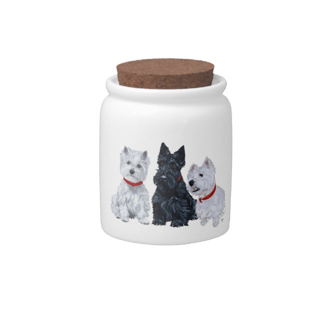 Westies and a Scottie Together Candy Jar (Front)