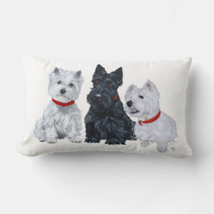 Westies and a Scottie Together Lumbar Pillow