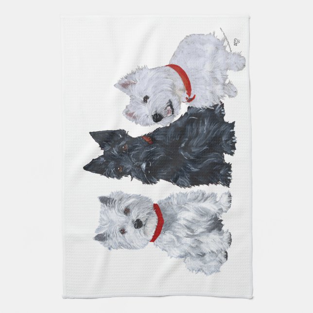 Westies and a Scottie Together Towel (Vertical)