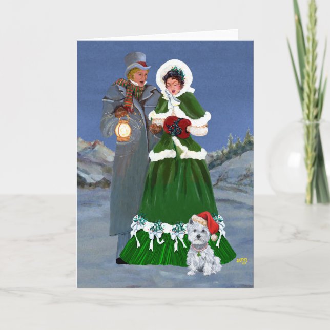Westies and Family Christmas Carols Holiday Card (Front)