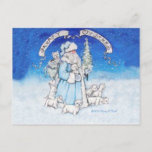 Westies and Santa Claus Holiday Postcard