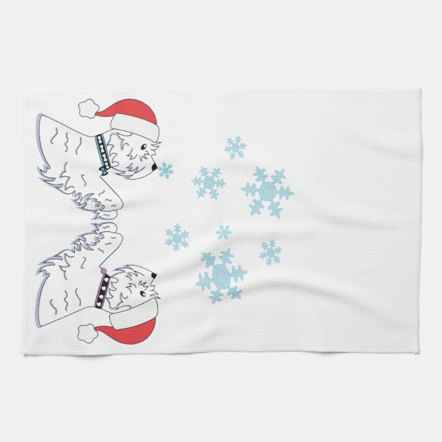 Westies and Snowflakes Kitchen Towel (Horizontal)