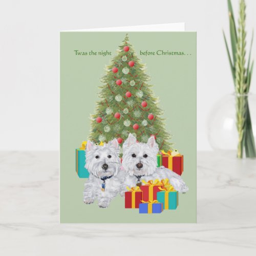 Westies by the Christmas Tree Holiday Card