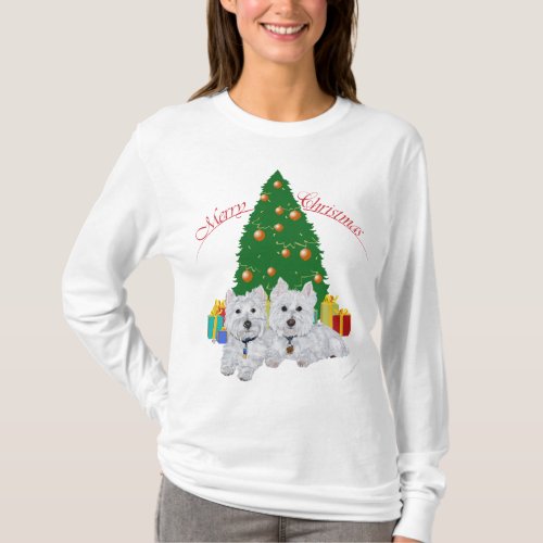 Westies by the Christmas Tree T_Shirt