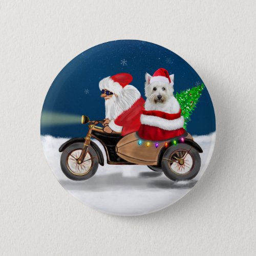 Westies Festive Ride Santa Claus on a Motorcycle Button