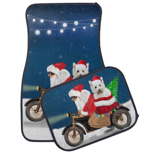 Westies Festive Ride Santa Claus on a Motorcycle Car Floor Mat