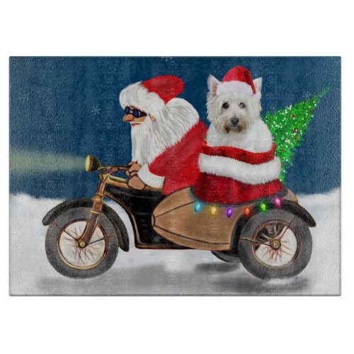 Westies Festive Ride Santa Claus on a Motorcycle Cutting Board