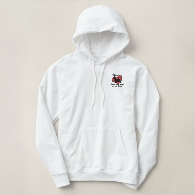 Westies Leave Paw Prints Embroidered Hoodie (Design Front)