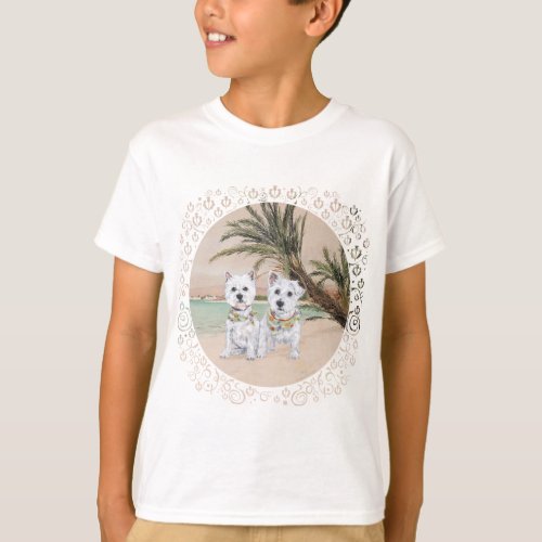 Westies on a Palmy Beach T_Shirt