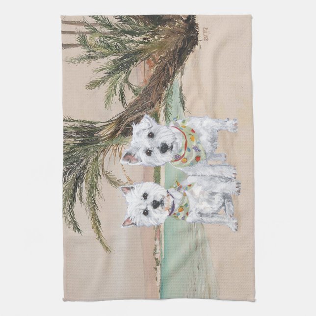 Westies on a Palmy Beach Towel (Vertical)
