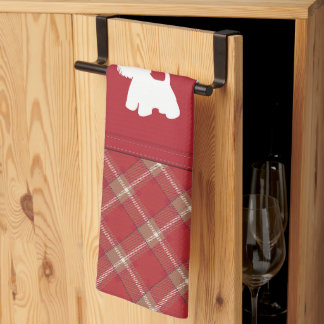 Westies on tartan background kitchen towel