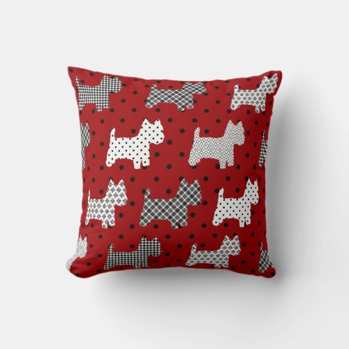 Westies Throw Pillow Red with Black Polka Dots