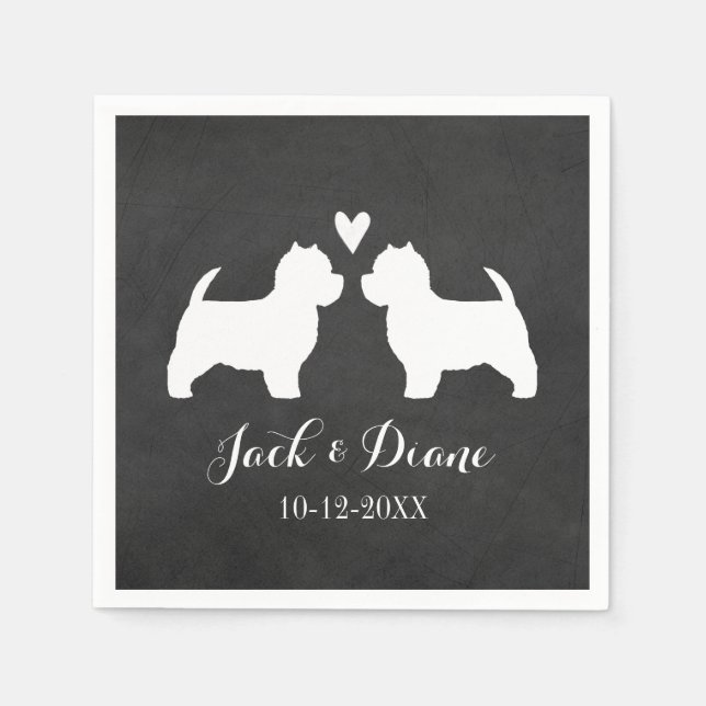 Westies Wedding Couple with Custom Text Paper Napkins (Front)