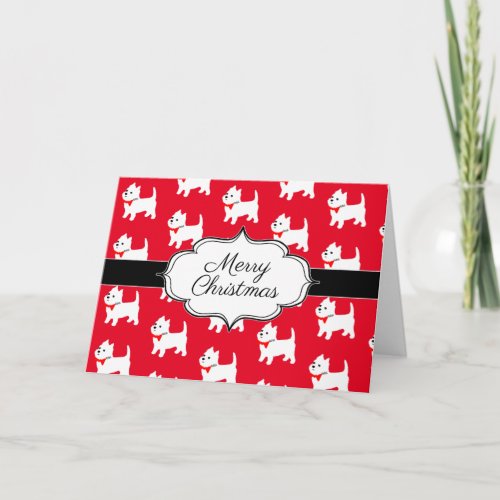 Westies West Highland Terrier Pattern Red Thank You Card