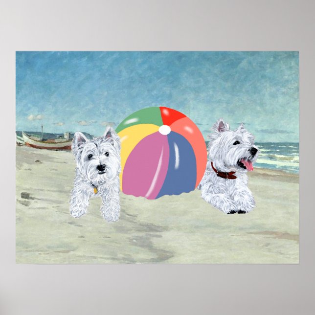 Westies with a Beach Ball Poster (Front)