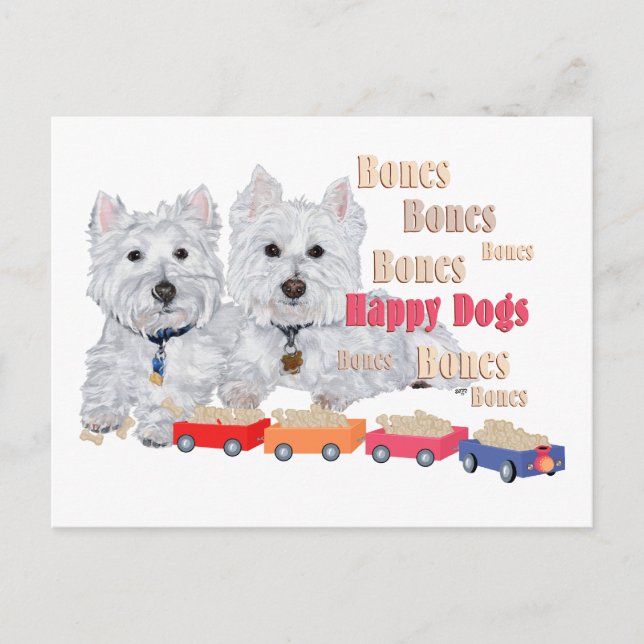 Westies with Bone Train Postcard (Front)
