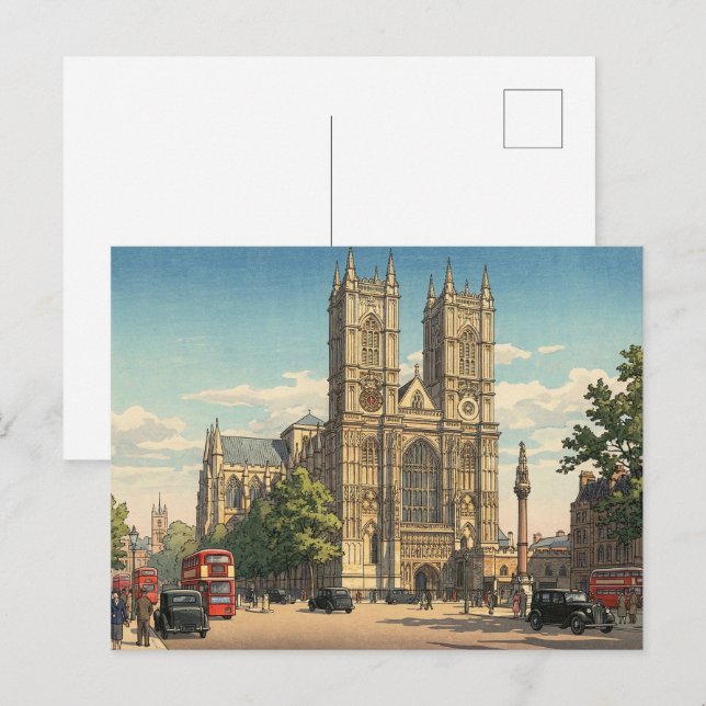 Westminster Abbey Japanese Woodblock Print Postcard (Front/Back)
