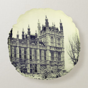 Westminster, Parliament, Winter London - British Round Pillow