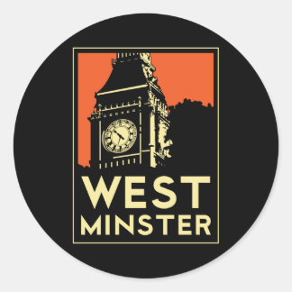 westminster retro art deco travel poster classic round sticker