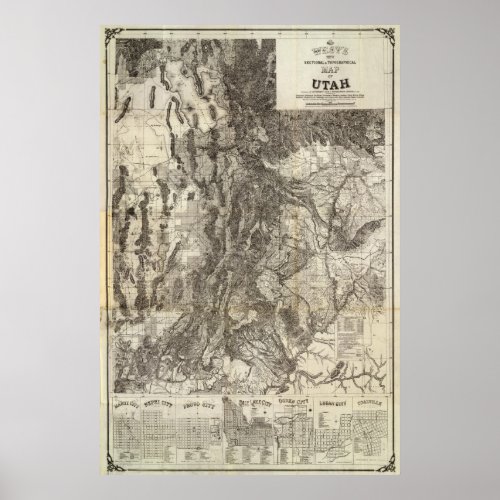 Wests New Sectional and Topographical Map Of Utah Poster