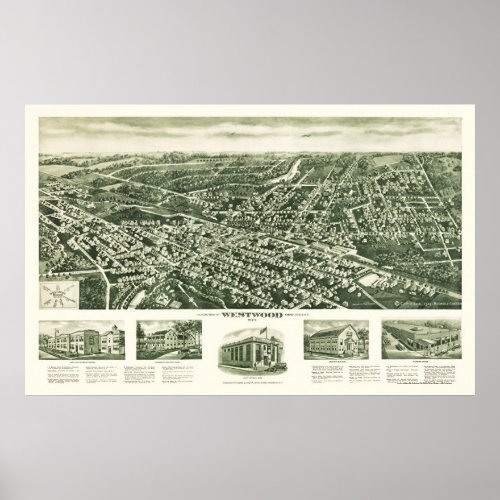 Westwood NJ Panoramic Map _ 1924 Poster