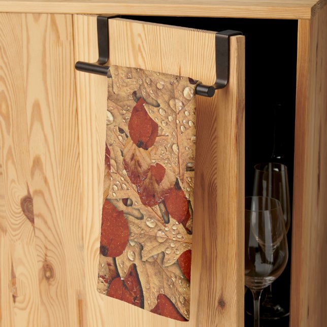 Wet Autumn Leaves Thanksgiving Kitchen Towel (Thirds Fold)
