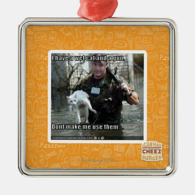 Wet cat and gun metal ornament (Front)