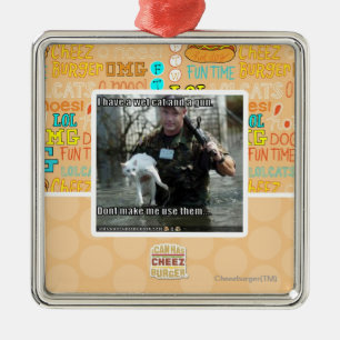 Wet cat and gun metal ornament