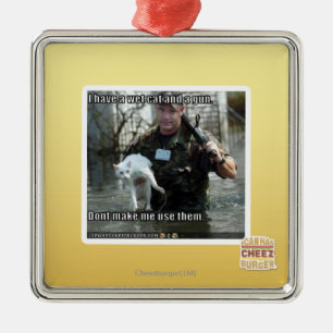 Wet cat and gun metal ornament