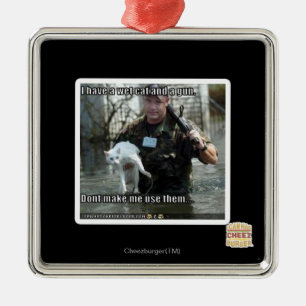 Wet cat and gun metal ornament