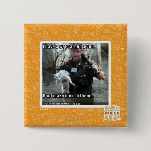Wet cat and gun pinback button