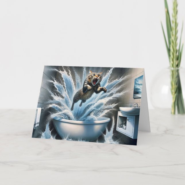 Wet Cat Birthday Humor Card (Front)