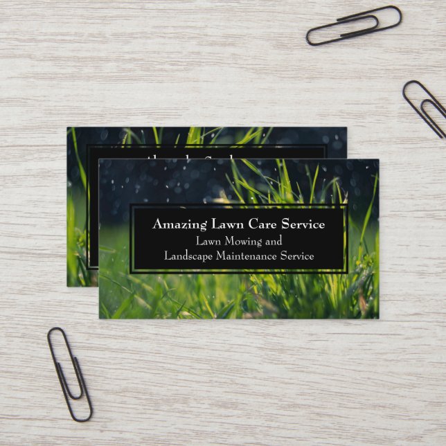 Wet Grass Lawn Care Landscape Maintenance Business Card (Front/Back In Situ)