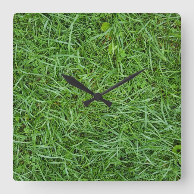wet green grass square wall clock (Front)