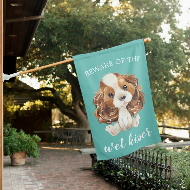 Wet Kisser Cavalier Cavalier King Charles Spaniel House Flag (In SItu)
