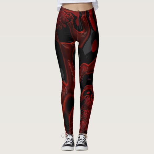 Wet Look Red and Black Thick Paint Leggings
