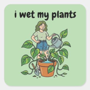 Wet My Plants Funny Botanical Coffee Mug and Stick Square Sticker