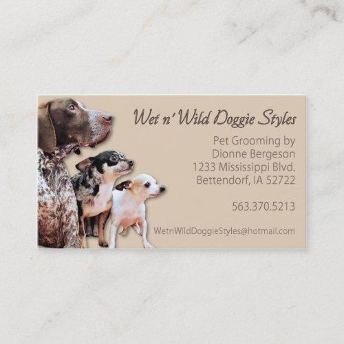 Wet n' Wild Doggie Styles Pet Grooming Business Card Templates