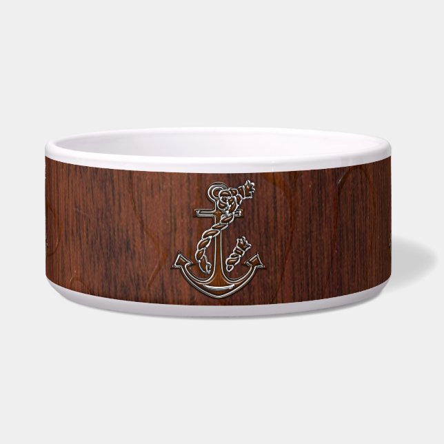 Wet Nautical Mahogany Anchor Steel Bowl (Front)