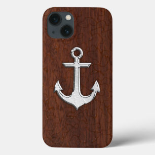 Wet Nautical Mahogany Anchor Steel iPhone 13 Case