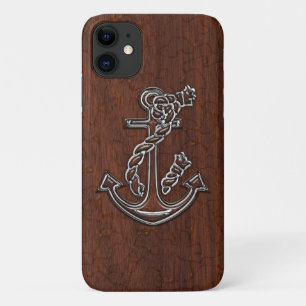 Wet Nautical Mahogany Anchor Steel iPhone 11 Case