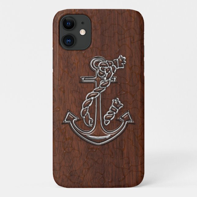 Wet Nautical Mahogany Anchor Steel Case-Mate iPhone Case (Back)