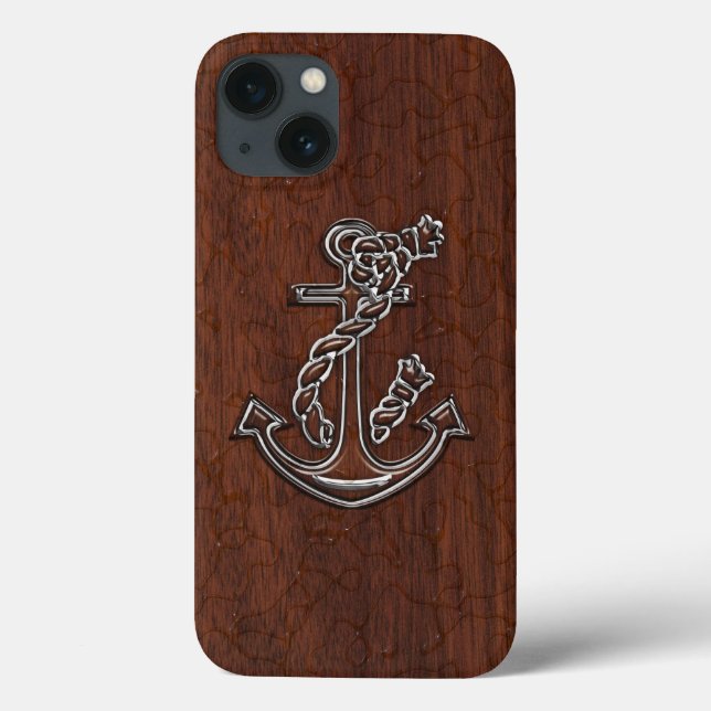 Wet Nautical Mahogany Anchor Steel Case-Mate iPhone Case (Back)