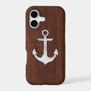 Wet Nautical Mahogany Anchor Steel iPhone 17 Case