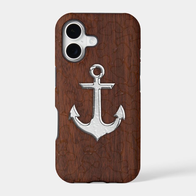 Wet Nautical Mahogany Anchor Steel Case-Mate iPhone Case (Back)