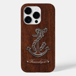 Wet Nautical Mahogany Anchor Steel Case-Mate iPhone 14 Pro Case