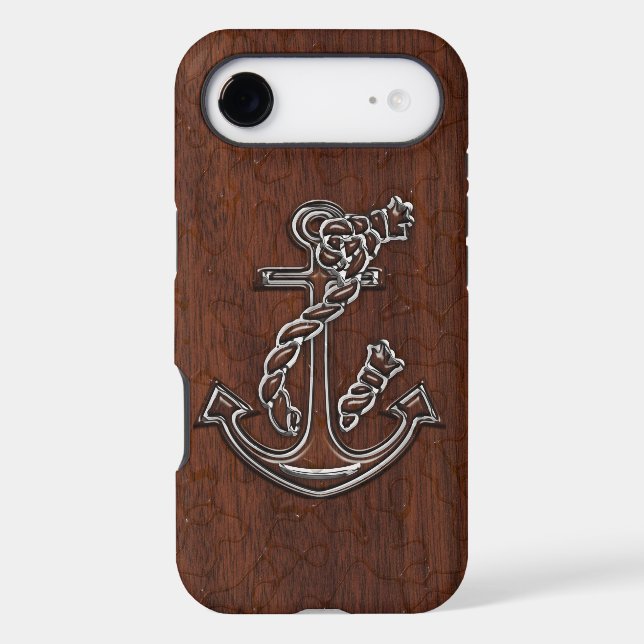 Wet Nautical Mahogany Anchor Steel Case-Mate iPhone Case (Back)