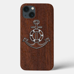 Wet Nautical Mahogany Anchor Steel iPhone 13 Case