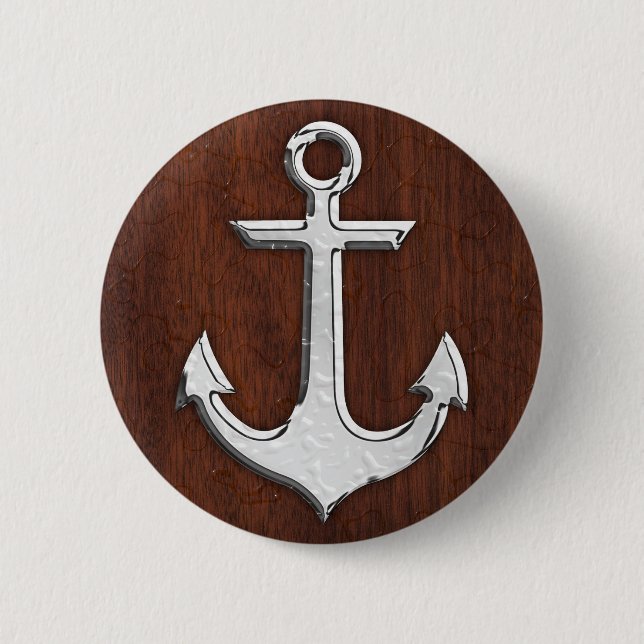 Wet Nautical Mahogany Anchor Steel Decor Button (Front)